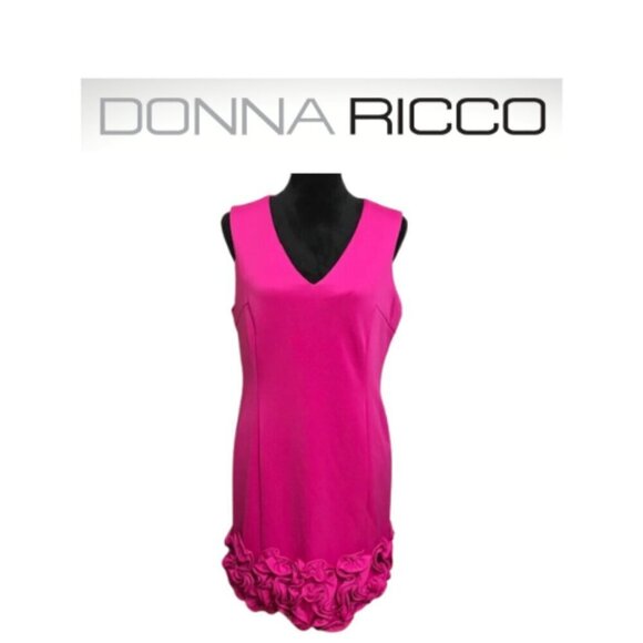 NWT Women's Donna Ricco Ruffle-Hem Sheath Mini Dress Fuchsia Size 14 - Picture 14 of 15